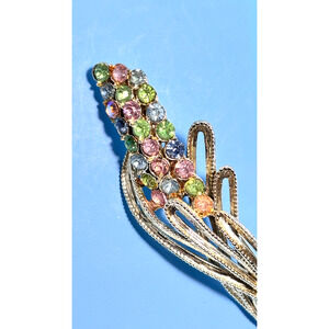 Vintage CORO Rhinestone Floral Spray Brooch | Pastel Stones | Gold Tone